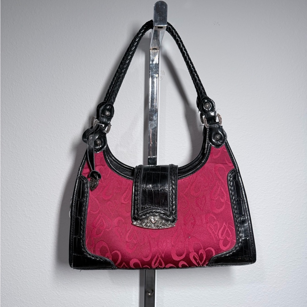 Y2K Red Heart Jacquard Shoulder Bag Black Faux Croc McBling Purse - Picture 3 of 12